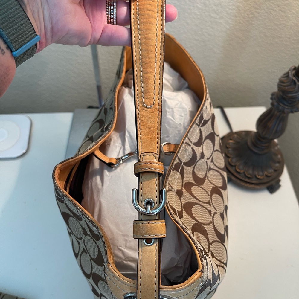 Coach Y2K Vintage Signature Jacquard Canvas Leather Hobo Shoulder bag & wallet - Picture 7 of 16